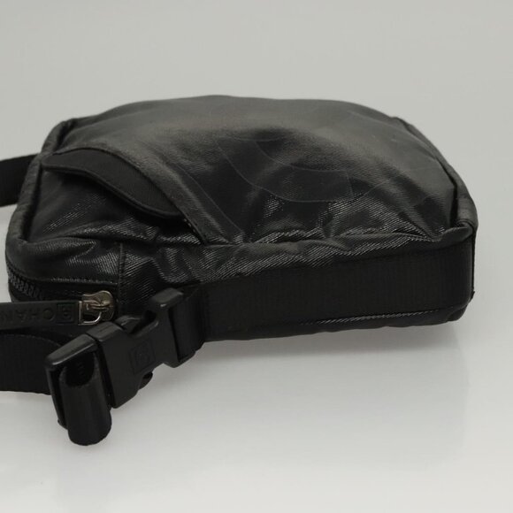 CHANEL Sports Shoulder Bag Coated Canvas Black CC Auth - Picture 5 of 16